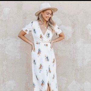 Madewell White Floral Wrap Midi Dress